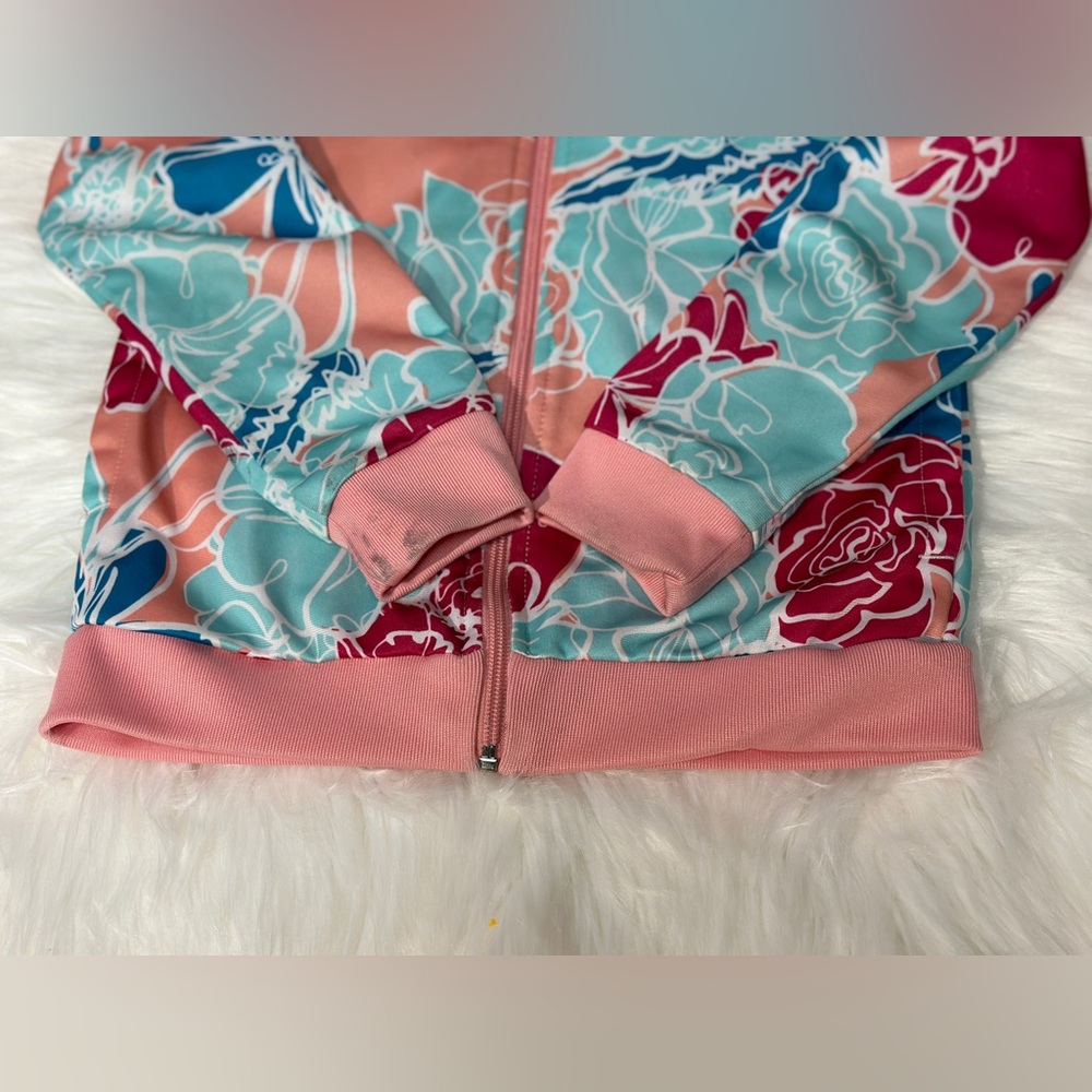 Adidas Pink and Blue Bomber Jacket with Floral Design Size XS (7/8) - Picture 6 of 7